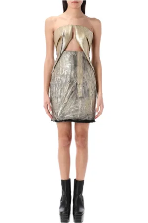 Rick Owens Gold Prong Mini Dress with Geometric Cutouts