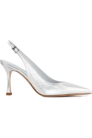 SERGIO LEVANTESI Pumps, female, , 4 UK, Silver Leather Pointed Sandals with Gold Buckle