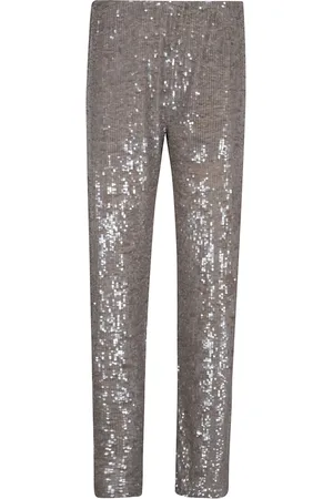P.A.R.O.S.H. Straight Trousers, female, , XS, Grey Sequined Elastic Waistband Trousers
