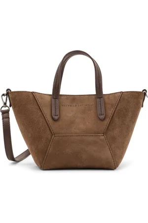 Brunello Cucinelli Tote Bags, female, , ONE SIZE, Suede Shoulder Bag with Monili Details