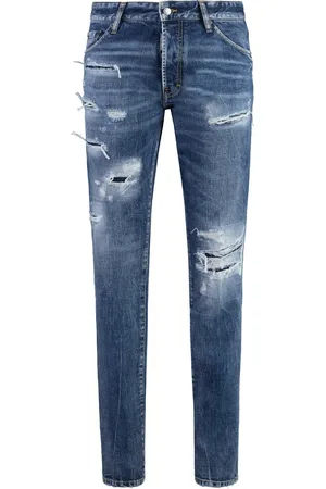 Dsquared2 Slim-fit Jeans, male, , 3XL, Distressed 5-Pocket Jeans with Leather Logo