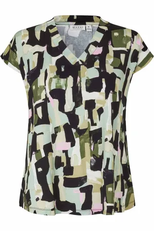 Masai Blouses, female, , XL, Abstract Print V-Neck Top Frosty Green