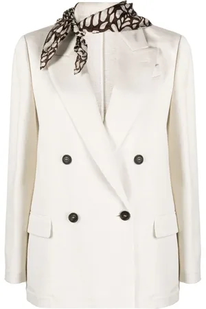Brunello Cucinelli Blazers, female, , S, Scarf Detail Double-breasted Blazer