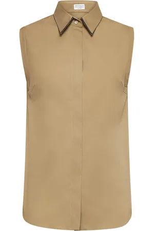 Brunello Cucinelli Shirts, female, , M, Sleeveless Shirt with Shiny Trim