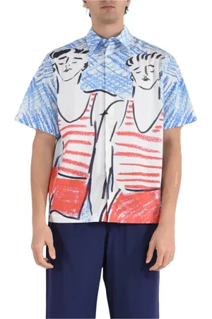 Msgm Short Sleeve Shirts, male, , L, Graphic Two Sailors Cotton Shirt