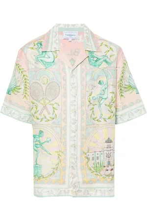 Casablanca Short Sleeve Shirts, male, , M, Linen Shirt Front Button
