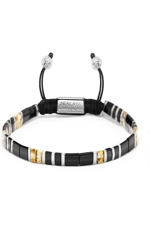 Nialaya Bracelet with Black, White Marbled and Silver Miyuki Tila Beads