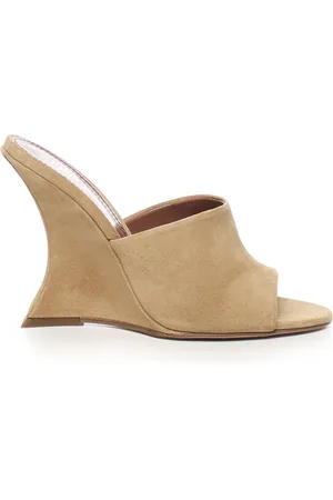 PARIS TEXAS Wedges, female, , 3 UK, Caramel Suede Open-Toe Wedge Mules