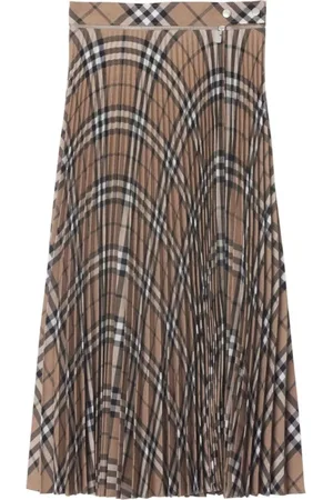 Burberry Midi Skirts, female, , 2XS, Check Pleated Wool Skirt