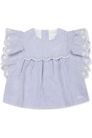 Chloé Sleeveless Tops, female, , 6 M, Striped Top with Embroidered Flowers