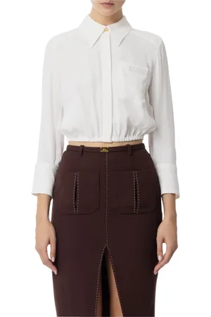 Elisabetta Franchi Shirts, female, , M, Georgette Cropped Shirt with 3/4 Sleeves