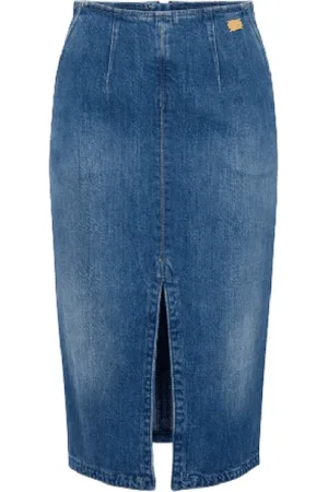Elisabetta Franchi Denim Skirts, female, , S, Denim Skirt with Slit