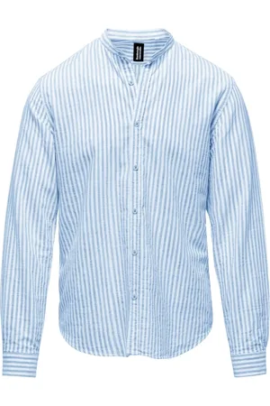 Bomboogie Casual Shirts, male, , S, Linen/Cotton Striped Shirt with Mandarin Collar