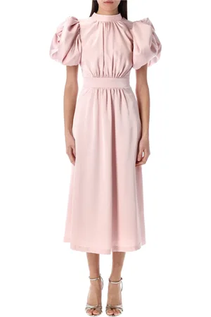 ROTATE Satin Puff Midi Dress with Open Back