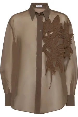 Brunello Cucinelli Silk Shirt with Flora Appliqué