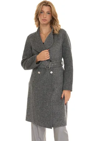 Liu Jo Double-Breasted Coats, female, , L, Belted Wool Coat with Logo Detail