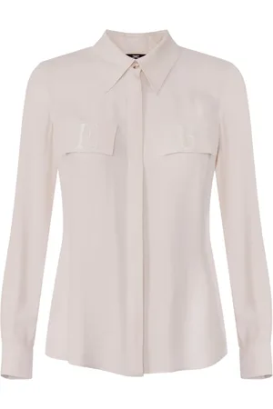 Elisabetta Franchi Shirts, female, , L, Georgette Jacquard Lettering Long Sleeve Shirt