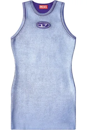 Diesel Short Dresses, female, , S, Metallic Ribbed Knit Dress