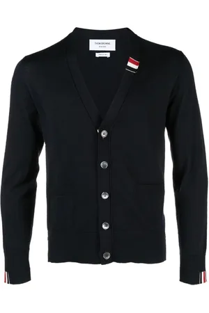 Thom Browne Cardigans, male, , M, V-Neck Cardigan with RWB Stripe