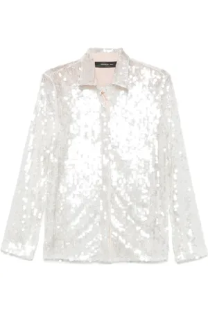 FEDERICA TOSI Shirts, female, , 2XS, Silver Sequin Shirt with Classic Collar