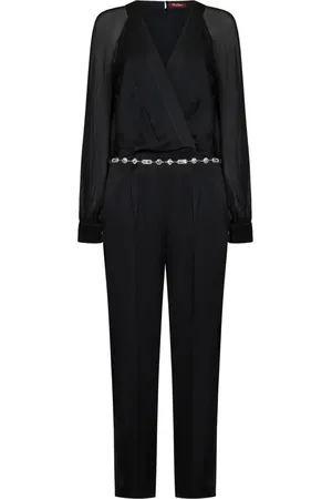 Max Mara V-neck Silk Jumpsuit with Jewel Belt