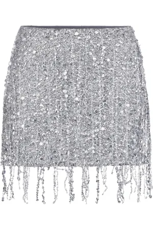 Elisabetta Franchi Short Skirts, female, , S, Sequin Embellished Fringed Tulle Mini Skirt