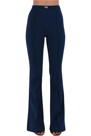 Elisabetta Franchi Flared Crêpe Trousers with Logo Plaque