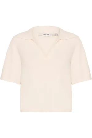 Gestuz V-neck Knitwear, female, , XS, Soft Ivory Polo Pullover Jumper
