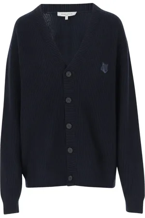 Maison Kitsuné Cardigans, male, , S, Fox Embroidered Wool Blend Cardigan