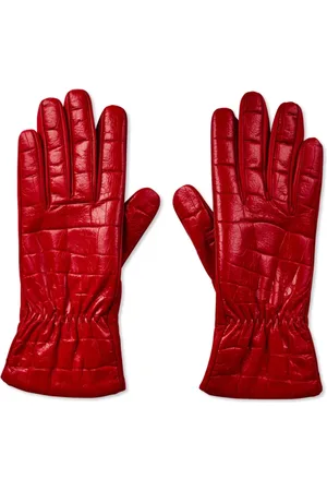 Bottega Veneta Gloves, female, , 6 IN, Croc Embossed Logo Leather Gloves