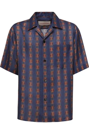 VALENTINO GARAVANI Short Sleeve Shirts, male, , L, Imaginaire Print Linen Shirts Blue Orange