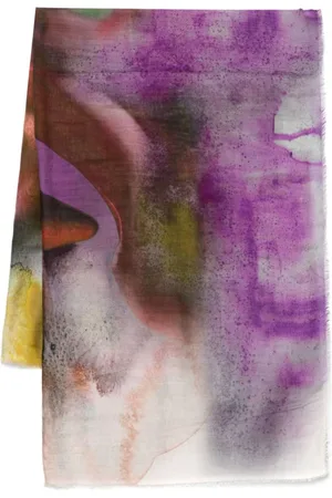 Faliero Sarti Silky Scarves, female, , ONE SIZE, Red Watercolour Effect Scarf Frayed Edge