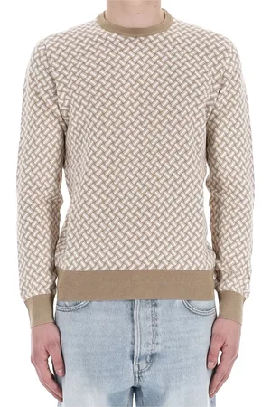 DRUMOHR Round-neck Knitwear, male, , XL, White Cotton Linen Biscuit Pattern Jumper