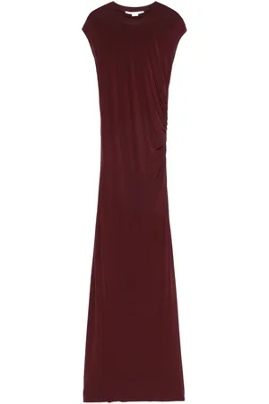 Stella McCartney Maxi Dresses, female, , M, Bordeaux Ruched Crew Neck Dress