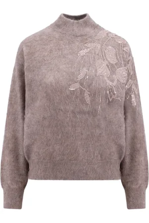 Brunello Cucinelli Turtlenecks, female, , M, T-Neck Jumper with Ramage Embroidery