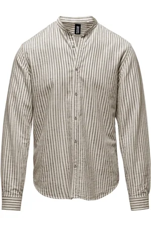 Bomboogie Casual Shirts, male, , S, Linen/Cotton Striped Shirt with Mandarin Collar