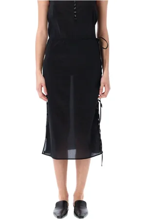 Low Classic Semi-Sheer Midi Skirt with Side Tie-Fastening