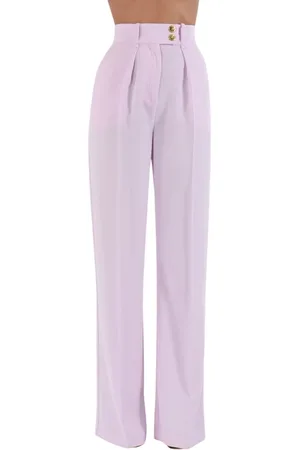 Elisabetta Franchi Wide Trousers, female, , 2XL, Fluid Crêpe Trousers with Golden Buttons