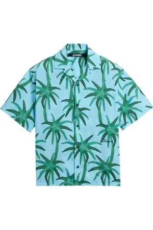 Jacquemus Short Sleeve Shirts, male, , M, Blue Button-Up Shirt with Notched Lapels
