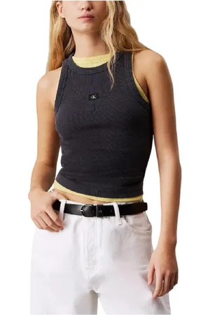 Calvin Klein Sleeveless Tops, female, , L, Rib Tank Top Washed Label