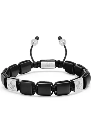 Nialaya Bracelets, male, , L, Matte Onyx Flatbead Bracelet in Black and Sterling Silver