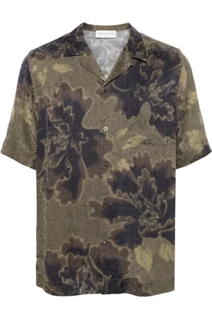 DRIES VAN NOTEN Short Sleeve Shirts, male, , XL, Graphic Print Satin Shirt