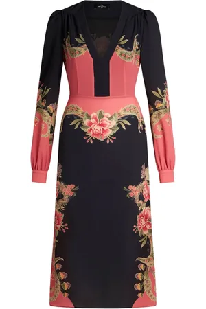 Etro Midi Dresses, female, , 2XS, Midi Dress with Placed Floral Print