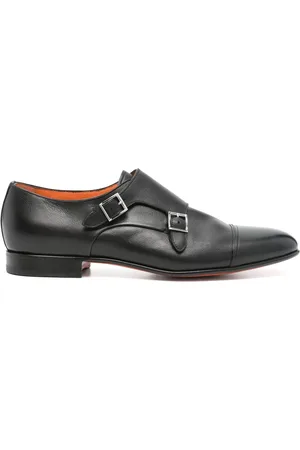 santoni Leather Double-Buckle Shoes