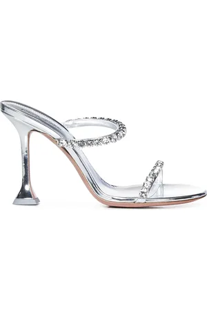 Amina Muaddi Heeled Mules, female, , 4 UK, Crystal-Embellished Silver Sandals