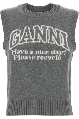 Ganni Round-neck Knitwear, female, , L, Stylish Grey Wool Blend Vest
