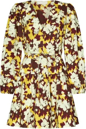ULLA JOHNSON Short Dresses, female, , XS, Floral Print V-Neck Dress