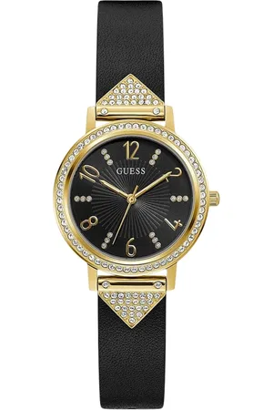 Guess Black Leather Watch Tri Luxe