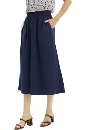 In Front Midi Skirts, female, , XL, Navy A-line Skirt with Elastic Waist