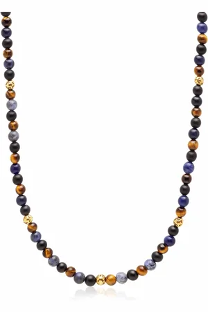 Nialaya Beaded Necklace with Dumortierite, Brown Tiger Eye